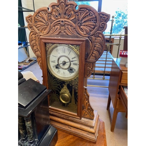 389 - Two mantle clocks, one marble and a octagonal occasional table on castors