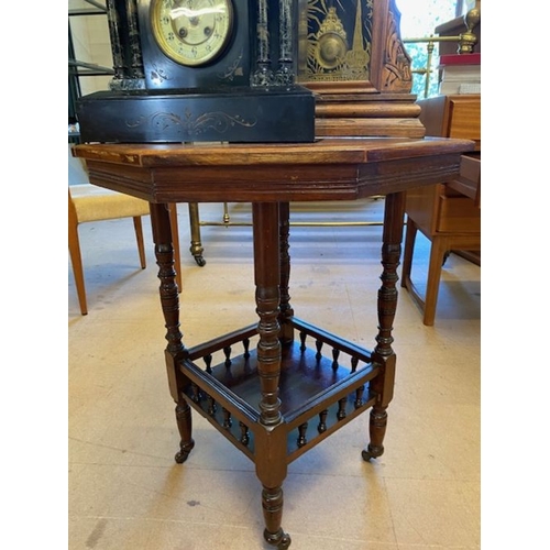 389 - Two mantle clocks, one marble and a octagonal occasional table on castors