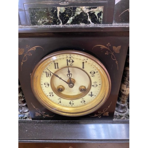 389 - Two mantle clocks, one marble and a octagonal occasional table on castors