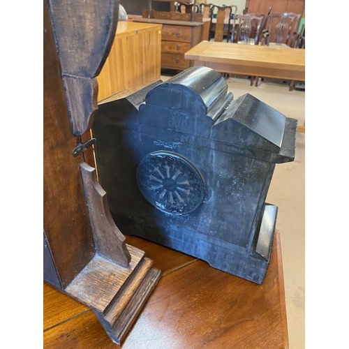 389 - Two mantle clocks, one marble and a octagonal occasional table on castors