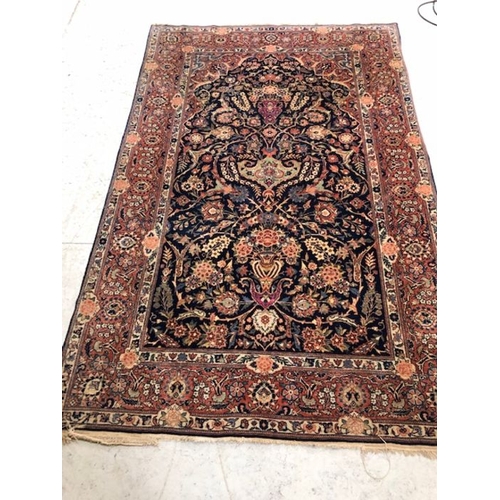 394 - Oriental Rug ,Indo Persian hand knotted silk rug with predominantly blue background with floral and ... 