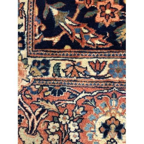 394 - Oriental Rug ,Indo Persian hand knotted silk rug with predominantly blue background with floral and ... 