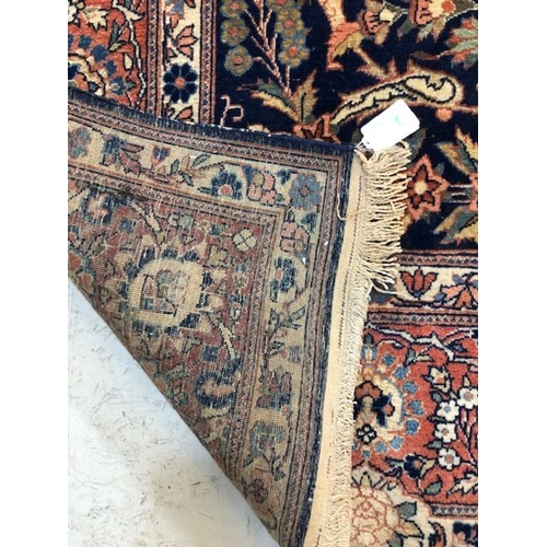 394 - Oriental Rug ,Indo Persian hand knotted silk rug with predominantly blue background with floral and ... 