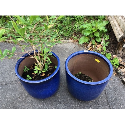 398 - Pair of glazed blue Garden pots approx 35cm tall