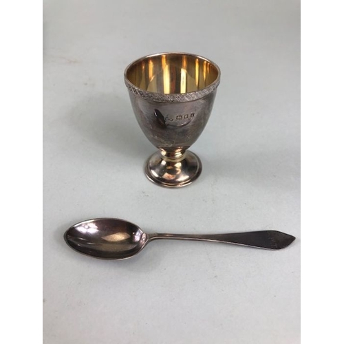 4 - Silver Hallmarked Christening set comprising egg cup and spoon hallmarked for London by maker Wakely... 