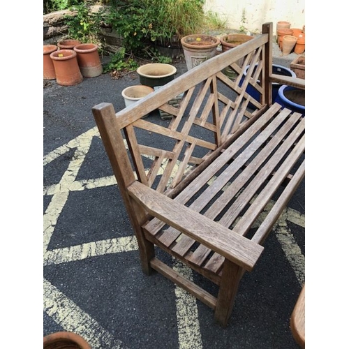 411 - Solid wood garden table and two benches, table approx 168 x 83 x 74cm