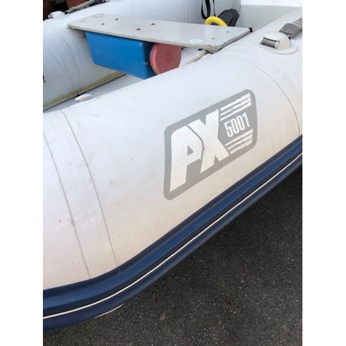 412 - Bombard Ridged Inflatable RIB boat model AX 5001 approx 10ft long on road trailer with winch and spa... 