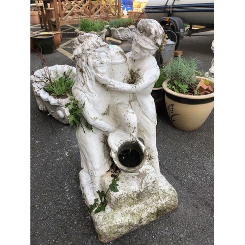 416 - White painted statue garden water feature height 76cm