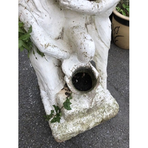 416 - White painted statue garden water feature height 76cm