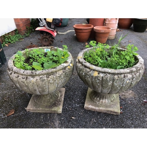 421 - Pair of concrete garden planters approx 34cm tall