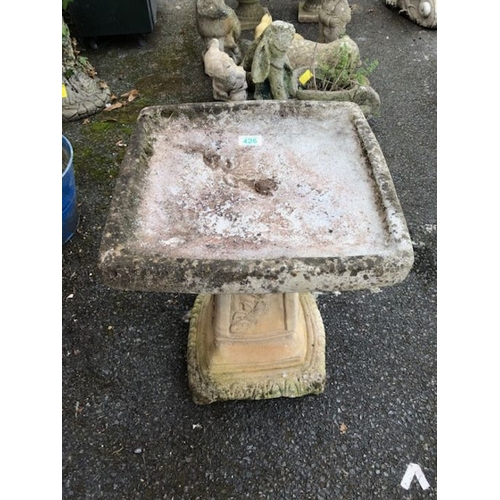 426 - Concrete square Bird bath approx 51cm tall