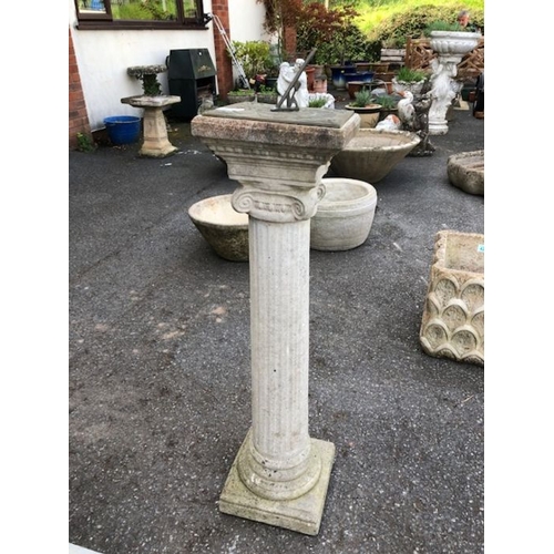 428 - Sundial on square base with central column and Brass sundial marked Sandford Stone approx 93cm tall