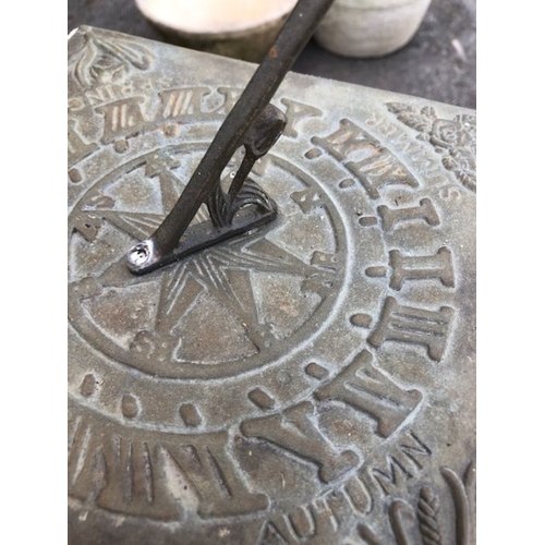 428 - Sundial on square base with central column and Brass sundial marked Sandford Stone approx 93cm tall