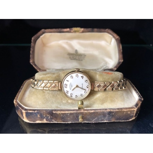 43 - 9ct Gold Cased Rotary Wristwatch with Gold numbers on a gold coloured strap in original case