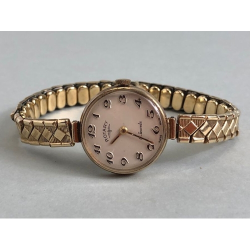 43 - 9ct Gold Cased Rotary Wristwatch with Gold numbers on a gold coloured strap in original case