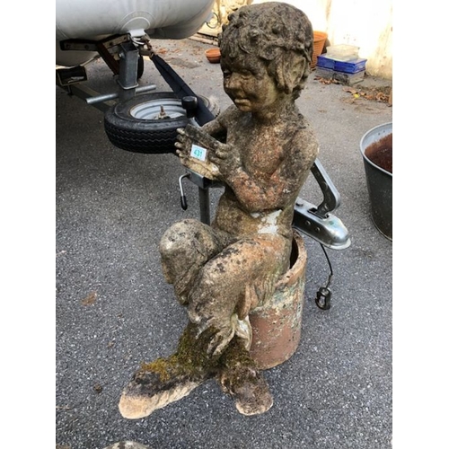 431 - Garden statue of Pan playing pipes overall height approx 65cm tall