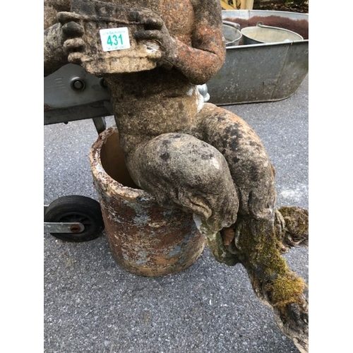 431 - Garden statue of Pan playing pipes overall height approx 65cm tall