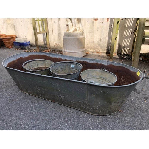 437 - Collection of Garden Galvanised items to include buckets and a bath