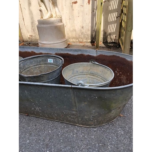 437 - Collection of Garden Galvanised items to include buckets and a bath