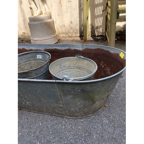 437 - Collection of Garden Galvanised items to include buckets and a bath