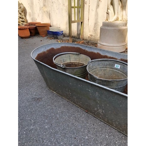 437 - Collection of Garden Galvanised items to include buckets and a bath