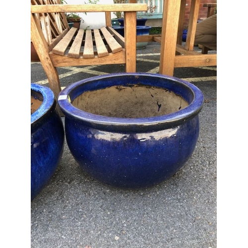 442 - Pair of blue Glazed large Garden planters diameter 49cm and 31cm tall