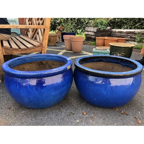 446 - Two Large Blue glazed garden planters