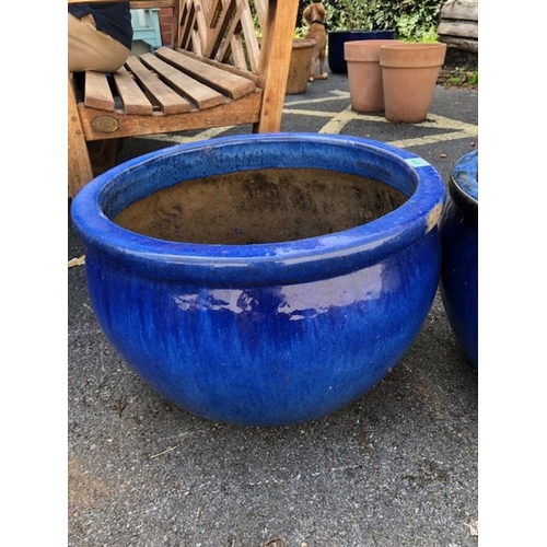 446 - Two Large Blue glazed garden planters