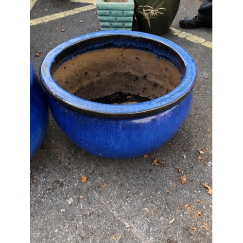 446 - Two Large Blue glazed garden planters