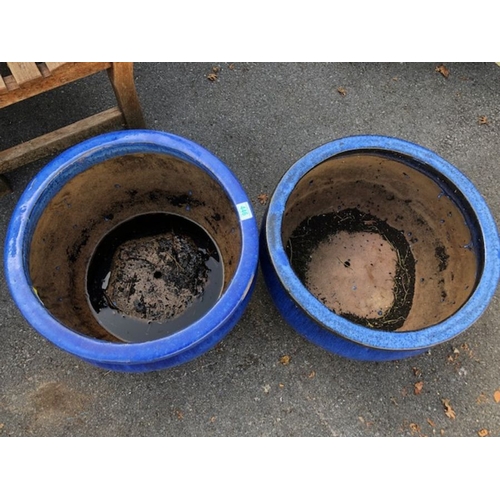 446 - Two Large Blue glazed garden planters