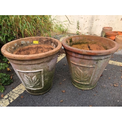 450 - Pair of Large Terracotta planters pots with leaf design height approx 40cm