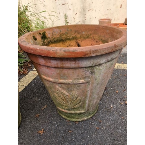 450 - Pair of Large Terracotta planters pots with leaf design height approx 40cm