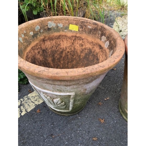 450 - Pair of Large Terracotta planters pots with leaf design height approx 40cm