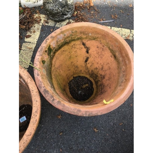 450 - Pair of Large Terracotta planters pots with leaf design height approx 40cm