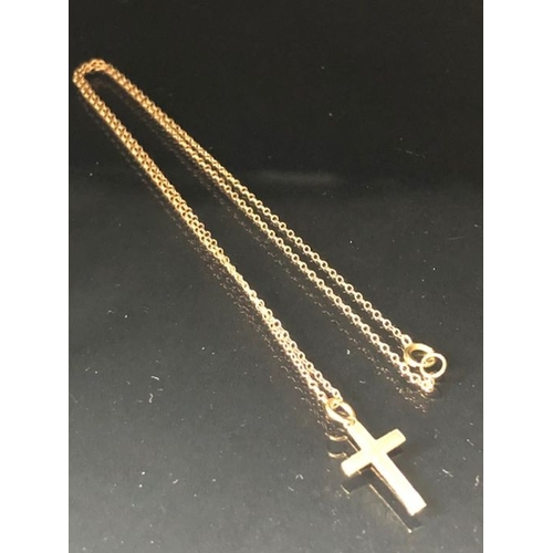 46 - 9ct Gold Cross on a fine necklace chain also 9ct and approx 40cm in length and 1.2g