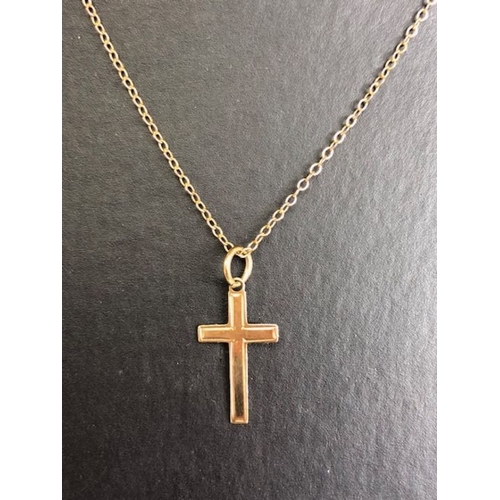 46 - 9ct Gold Cross on a fine necklace chain also 9ct and approx 40cm in length and 1.2g