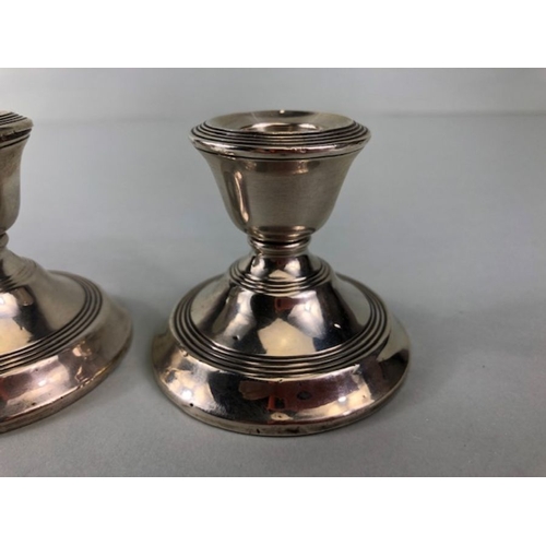 5 - Pair of snub circular Silver Birmingham hallmarked candlesticks approx 5cm in height