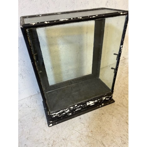 52 - Desktop matt black painted framed and glass display cabinet with door to reverse A/F approx 38 x 49 ... 