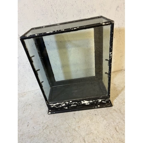 52 - Desktop matt black painted framed and glass display cabinet with door to reverse A/F approx 38 x 49 ... 