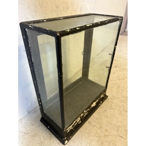 52 - Desktop matt black painted framed and glass display cabinet with door to reverse A/F approx 38 x 49 ... 