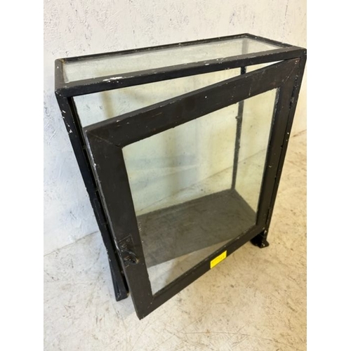 52 - Desktop matt black painted framed and glass display cabinet with door to reverse A/F approx 38 x 49 ... 