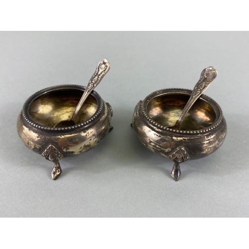 54 - Silver interest, 2 Victorian  English silver Birmingham hallmarked salts with spoons approximately 6... 