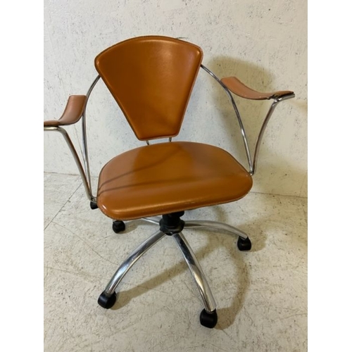 56 - Mid century Style upholstered and chrome framed office chair on casters