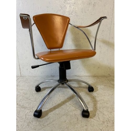 56 - Mid century Style upholstered and chrome framed office chair on casters