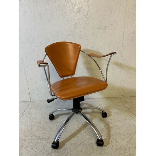 56 - Mid century Style upholstered and chrome framed office chair on casters