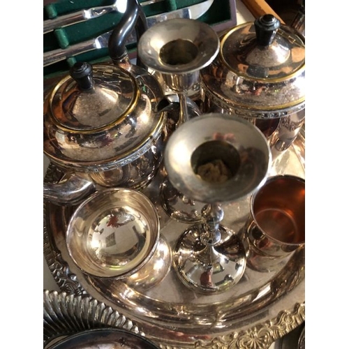 58 - Large collection of silver plated items to include platters and tea ware