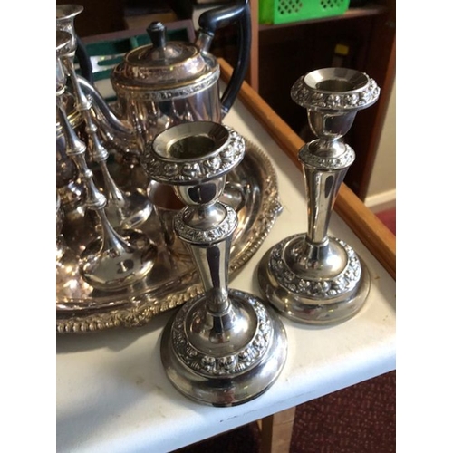 58 - Large collection of silver plated items to include platters and tea ware