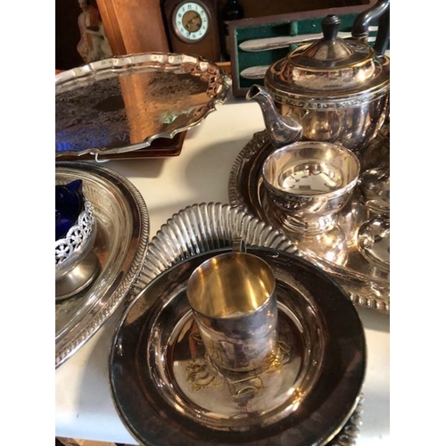 58 - Large collection of silver plated items to include platters and tea ware