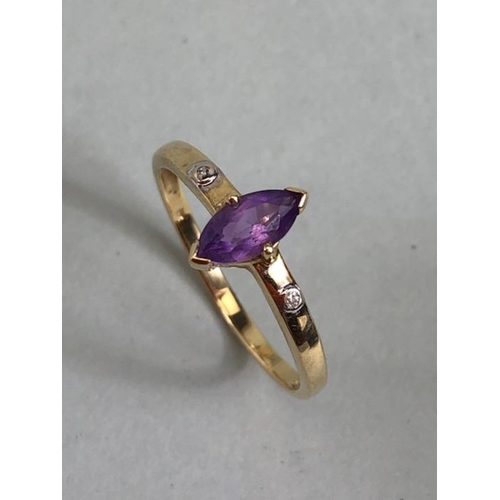 60 - 9ct Oval Amethyst with diamond shoulders approx size 'R'