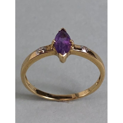 60 - 9ct Oval Amethyst with diamond shoulders approx size 'R'